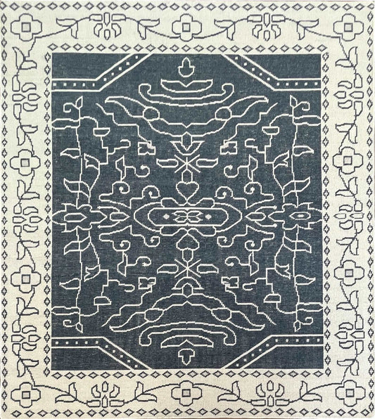 Barath rug, made of 100% wool from NZ by Kaymanta in blue and white.