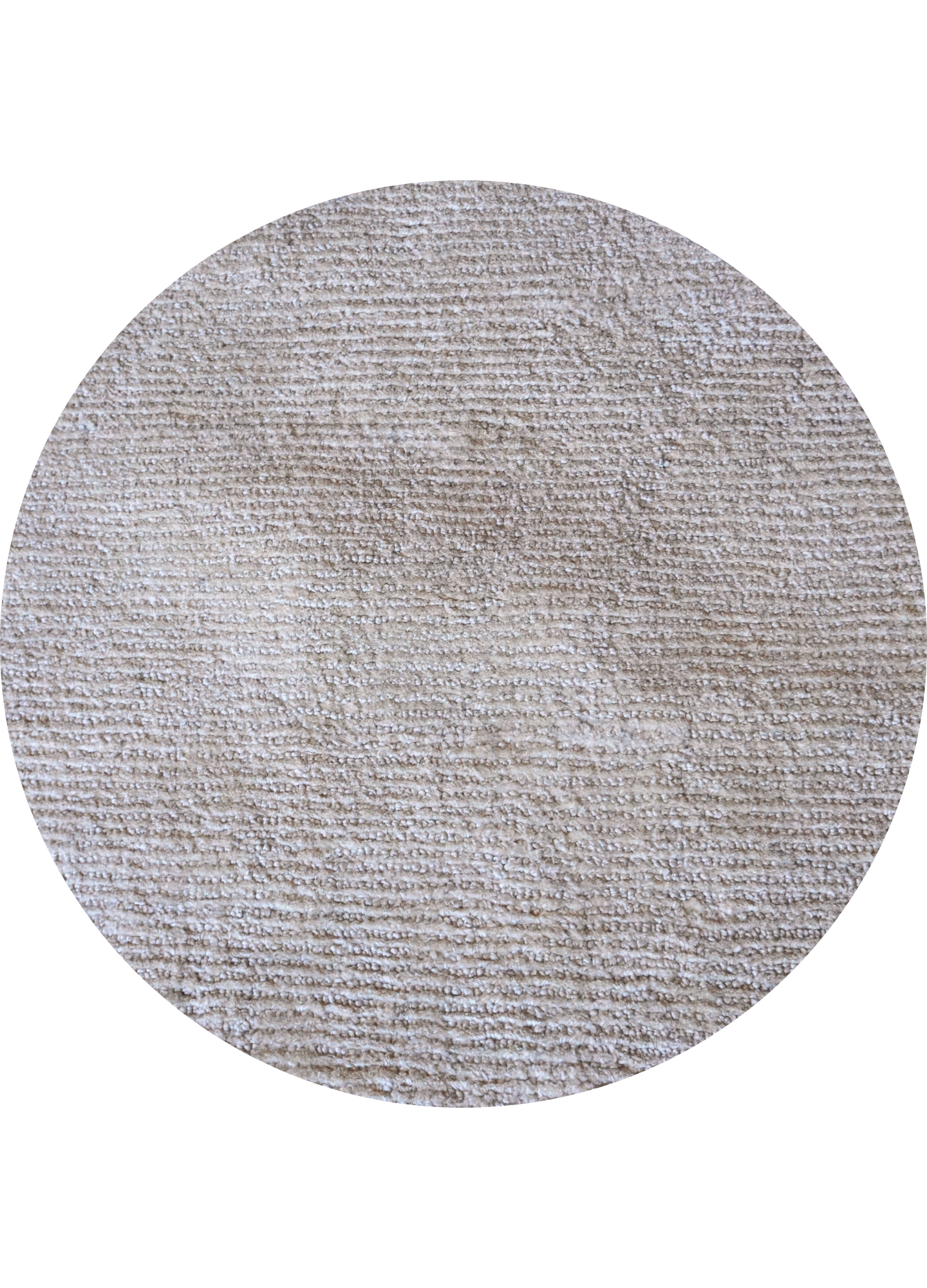 Round beige rug with textured surface on a white background