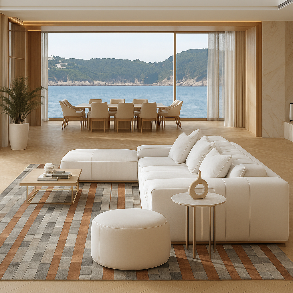 Modern living room with a view of the ocean
