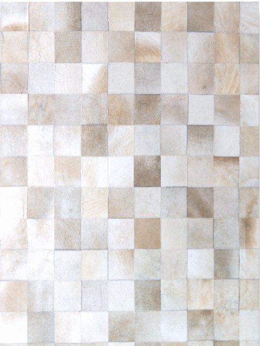 Sauce handmade cowhide rug – geometric square design, premium leather patches, high-quality and modern