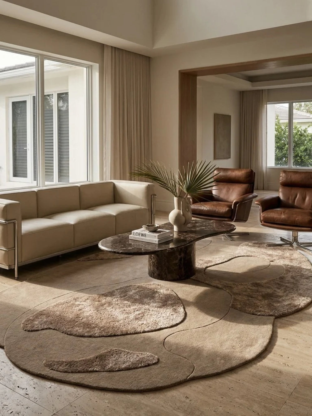 Luxury Handmade Beige Organic Shape Rug by Kaymanta